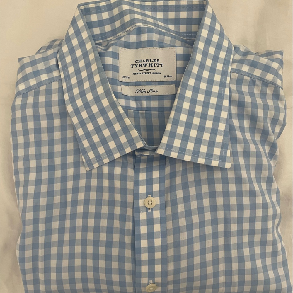 Charles Tyrwhitt Blue and White Dress Shirt Gingham Check